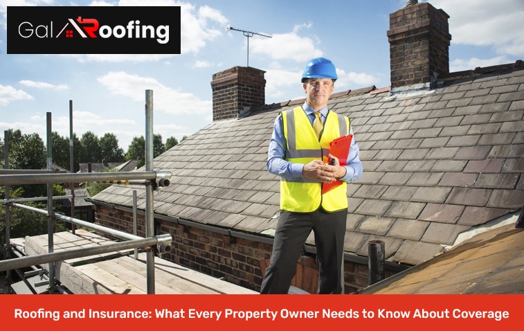 Roofer reviewing roofing insurance documents on a roof